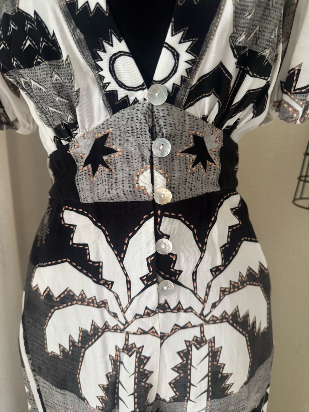 Farm Rio Anthropologie Printed Wide Leg Jumpsuit XS Boho Resort Palazzo - Picture 5 of 11